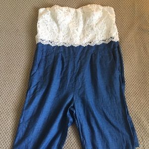 Strapless Lace and denim long jumpsuit